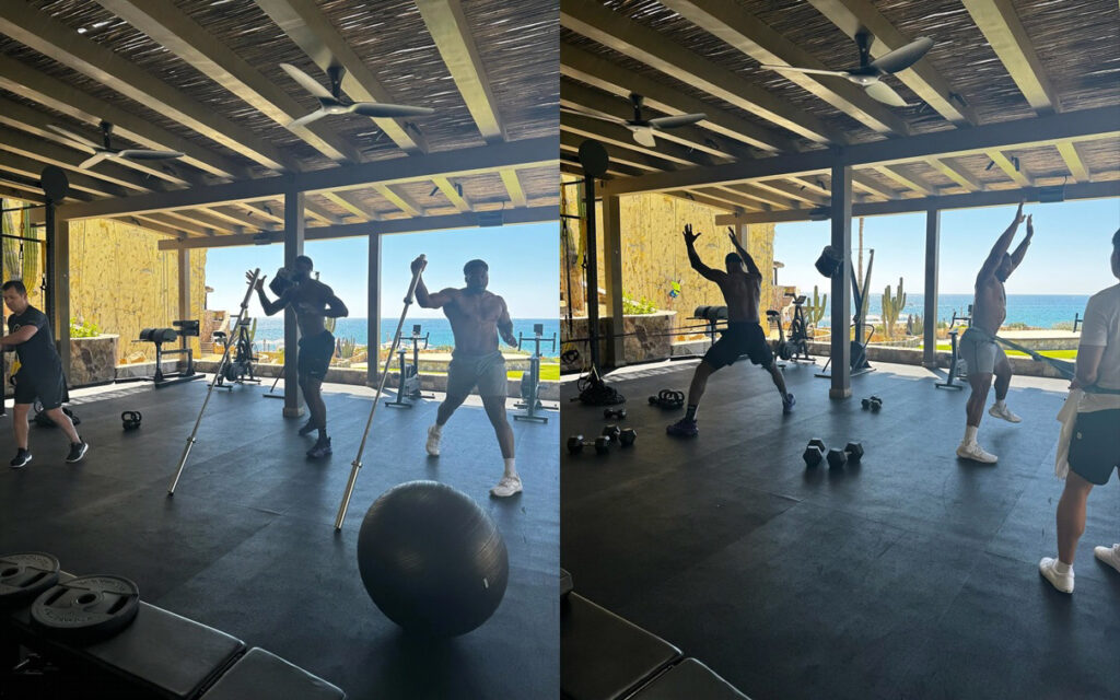 詹姆斯与NFL巨兽加雷特一同健身